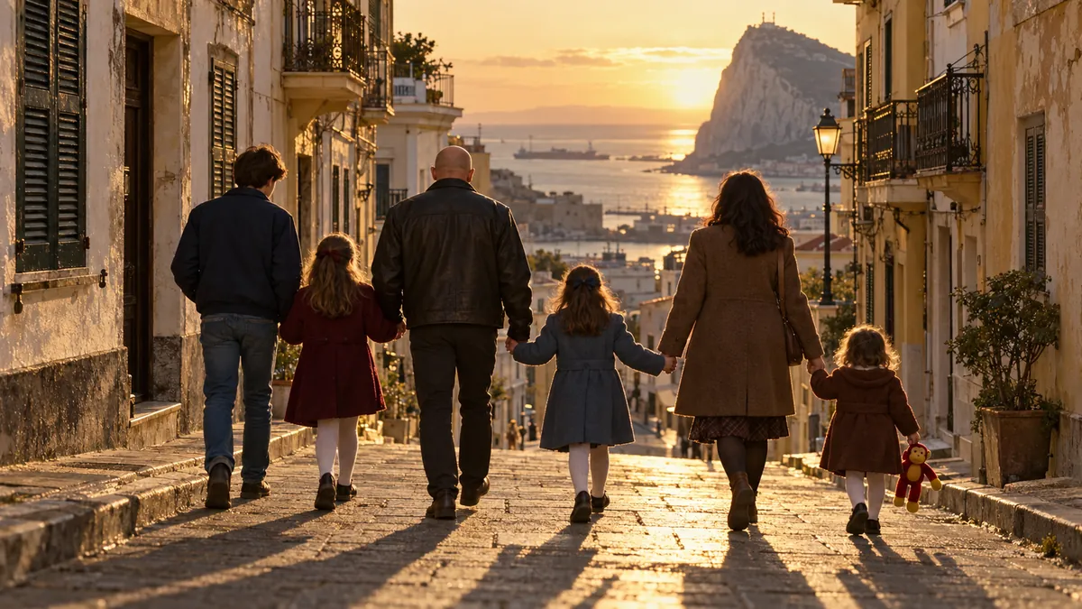 The Carter family walking through Gibraltar